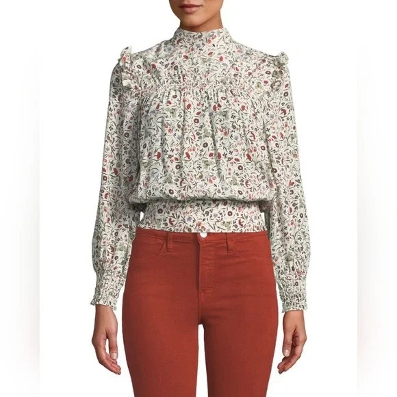 Frame silk Floral Print Smocked Top small - Picture 2 of 7